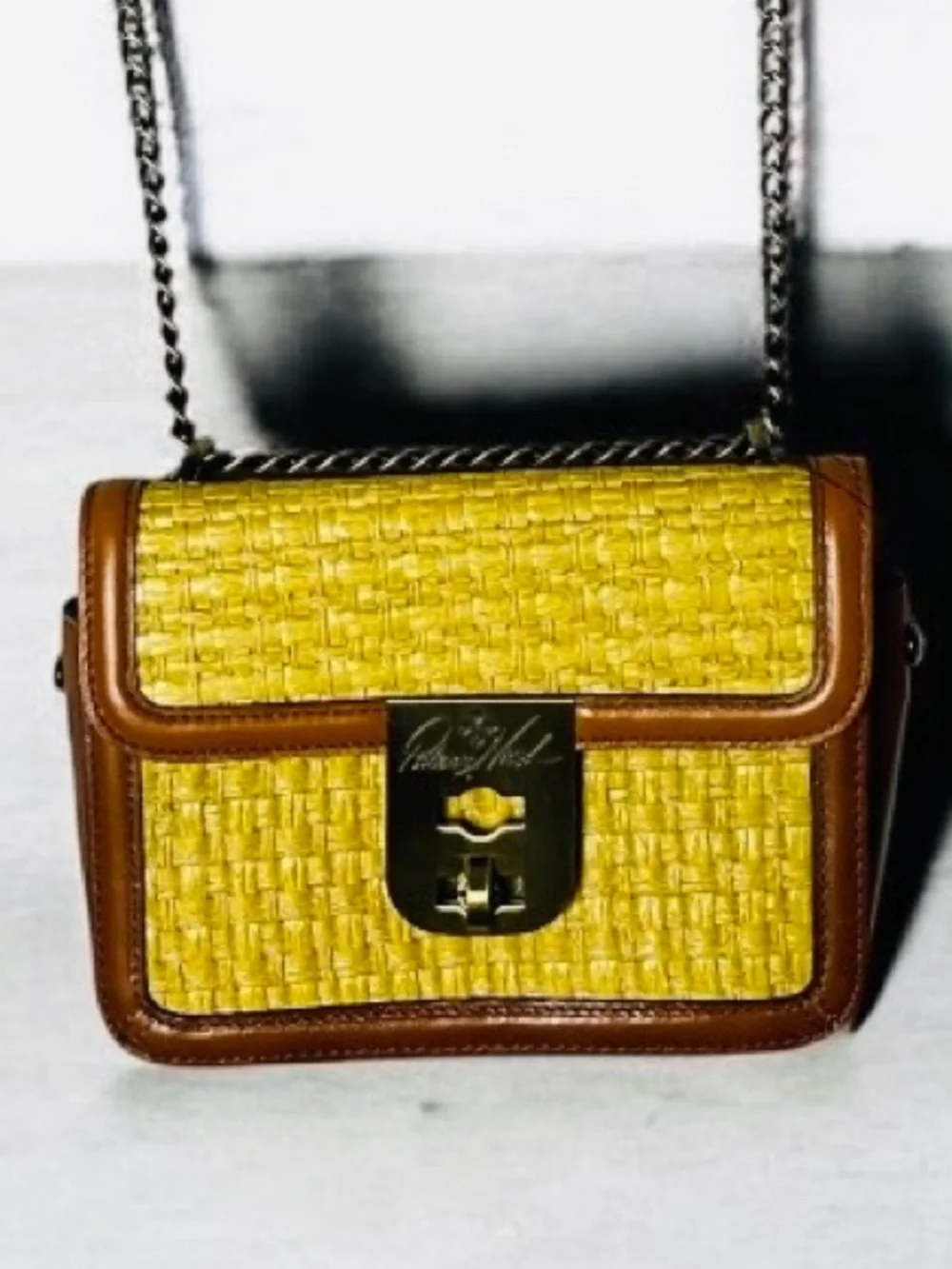 Patricia Nash Leather & Woven Straw Flap Crossbody Bag - Pristine Condition